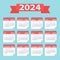 2024 Calendar Leaves Flat Set - Vector Illustration