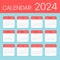 2024 Calendar Leaves Flat Set - Vector Illustration