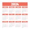 2024 Calendar with the weeks start on Monday