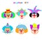 2024 Clowns characters mask, Happy Purim Festival Jewish Holiday Carnival icons masque set