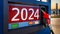 2024 on the display on the gas pump at the petrol station. Happy new years