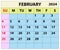 2024 February month calendar Color vector illustrator calendar design