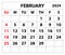 2024 February month calendar vector illustrator calendar design.