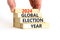 2024 global election year symbol. Concept words 2024 global election year on beautiful block. Beautiful white table white