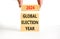 2024 global election year symbol. Concept words 2024 global election year on beautiful block. Beautiful white table white