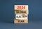 2024 global election year symbol. Concept words 2024 global election year on beautiful wooden block. Beautiful grey table grey