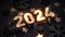 2024 glowing golden digits and shining glow glitter particles happy new year poster card with sparks and black color theme design