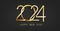 2024 gold luxury inscription on black background. Design element for advertising poster, flyer, postcard. Vector holiday