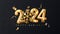 2024 Gold numbers with snowflake on black Christmas festive glitter background. New Year greeting background for the