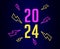 2024 Happy New Year Holiday Neon Yellow And Purple Graphic