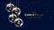 2024 Merry Christmas Happy New Year elegant gold and blue design. Golden 2024 numbers in glass Christmas balls hang on ribbon. 3d