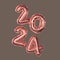 2024 New Year. 3D illustration of numbers 2024. beige background, pink gold numerals