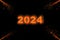 2024 new year, black background with bright sparks fireworks, Christmas glowing dust, bokeh confetti and glitter texture overlay