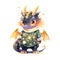 2024 New Year Cute christmas black dragon in watercolor style