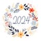 2024 new year greeting card banner on flower wreath, hand drawn style, AI generated, generative AI illustration