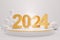 2024 New Year on Podium Product display with golden curve decoration