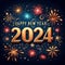 2024, New Year Warm Tones Background with Bubbles and Lettering on Dark, Cheerful, Colorful Background