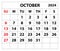 2024 October month calendar Color vector illustrator calendar design
