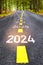 2024 to 2028 sustainable future lifestyle on road in the forest