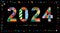 2024 Typography text font in colourful of geometric style on black background, Creative deco design for Greeting Lettering.New