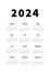 2024 year simple vertical calendar in english language, typographic calendar isolated on white