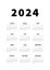 2024 year simple vertical calendar in french language, typographic calendar isolated on white