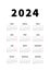 2024 year simple vertical calendar in spanish language, typographic calendar isolated on white