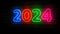 2024 year symbol neon on brick wall 3d
