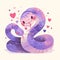 2025 cartoon pair of snake with a heart on its head and a heart on its tail. The snake is surrounded by hearts, and it