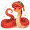 2025 cartoon snake wearing a turban and a red hat. The snake is smiling and surrounded by stars