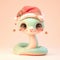 2025 Christmas 3D cartoon snake wearing a red hat and a white snowflake on its head. The snake is smiling and he is