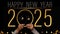2025 Happy New Year holiday Greeting Card banner background - Young woman holds sparklers in her hands, golden year with text on