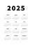 2025 year simple vertical calendar in french language, typographic calendar on white