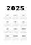 2025 year simple vertical calendar in spanish language, typographic calendar isolated on white