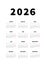 2026 year simple vertical calendar in german language, typographic calendar on white