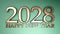 2028 Happy New Year copper write on green background - 3D rendering illustration