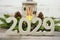 2029 Happy New Year with Christmas lantern decorative on wooden background
