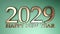 2029 Happy New Year copper write on green background - 3D rendering illustration