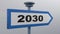 2030 blue street sign on white background - 3D rendering illustration