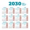 2030 Calendar template with weeks start on Monday
