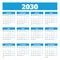2030 Simple vector calendar. Weeks start on Monday