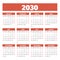 2030 Simple vector calendar. Weeks start on Sunday