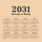 2031 year vintage calendar. Weeks start on monday