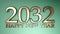 2032 Happy New Year copper write on green background - 3D rendering illustration