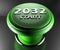 2032 START green push button on black background - 3D rendering illustration