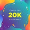 20k or 20000, followers thank you colorful geometric background number. abstract for Social Network friends, followers, Web user