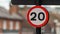 20mph speed limit sign in town centre