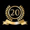 20th Anniversary Celebration Gold and Black Template. Luxury Style Gold Heraldic Crest Logo Element Vintage Laurel Vector
