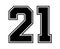 21 Classic Vintage Sport Jersey Number in black number on white background for american football, baseball or basketball