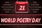 21 March, World Poetry Day, Neon Text Effect on Bricks Background